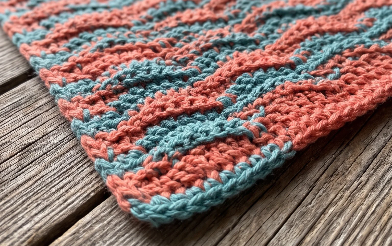 Coral Raised Waves Cotton Crochet Dishcloth Pattern: Basic Stitches