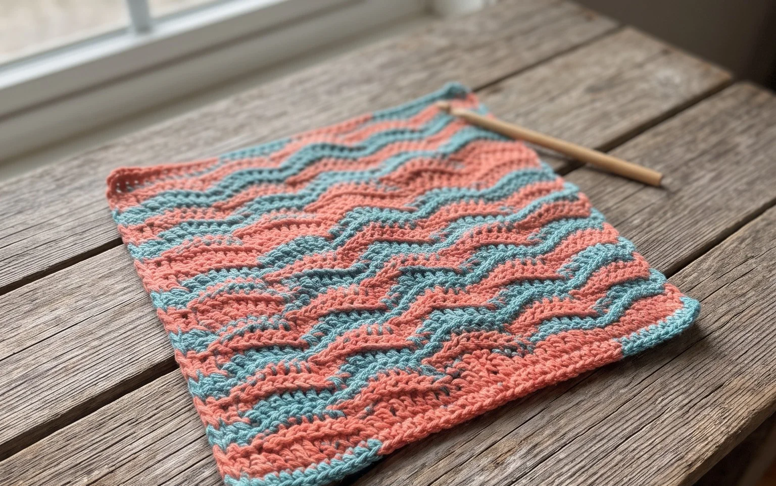 Easy Coral Raised Waves Cotton Dishcloth Free Pattern